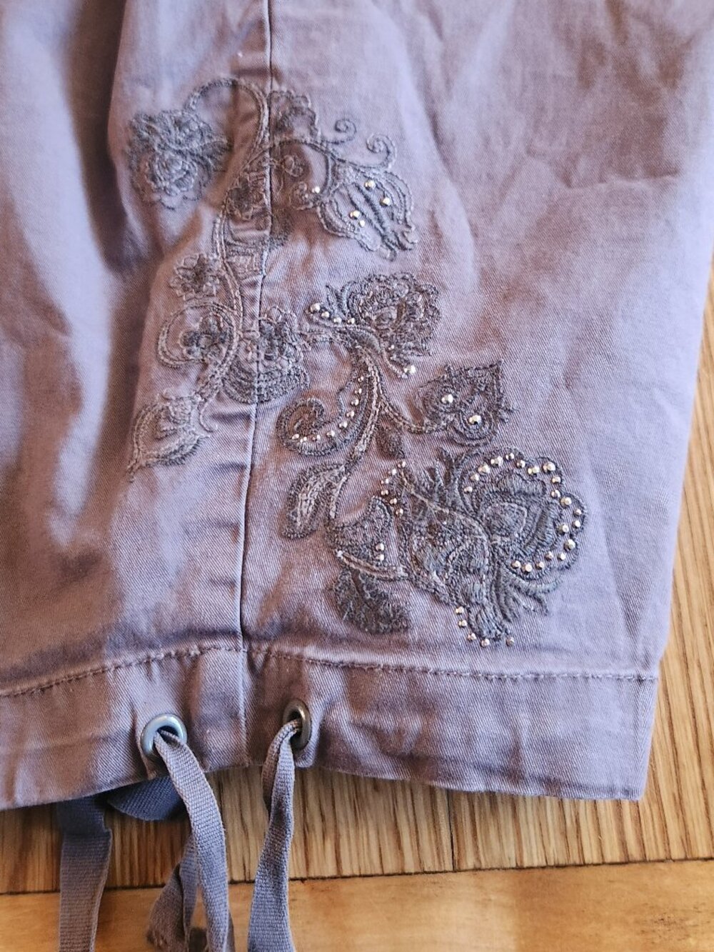 Brown Rhinestone Embroidered Bermuda Shorts - Picture 6 of 10